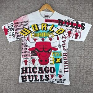 Vintage 1993 Chicago Bulls Magic Johnson 3X NBA Finals AOP‎ T Shirt Mens M